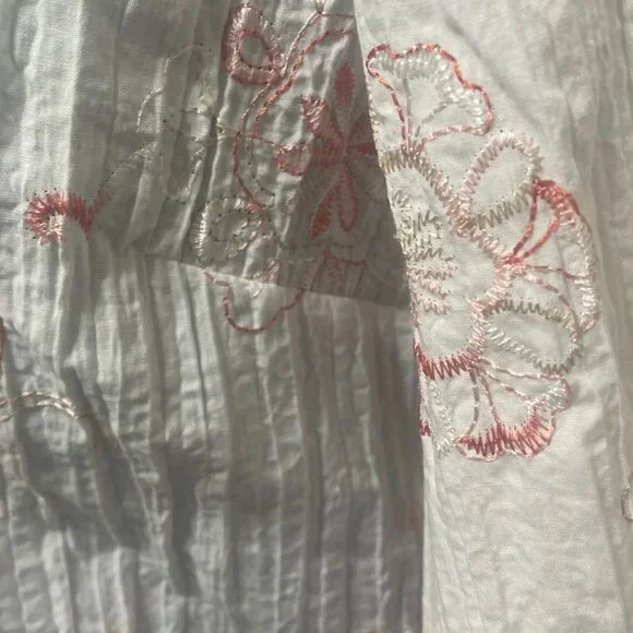 Fred David Womens L Blouse Floral Embroidered Button Front Crinkle Stretch Top - Picture 10 of 13